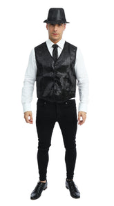 Gilet à Paillettes Noir / Gilet sans manche à sequins Noir / La Maison du Déguisement